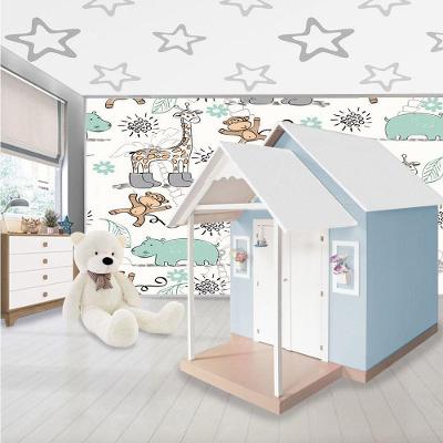 Casinha De Brinquedo Artes Mdf Com Telhado Branco-azul Bebê L12 - Gran Belo