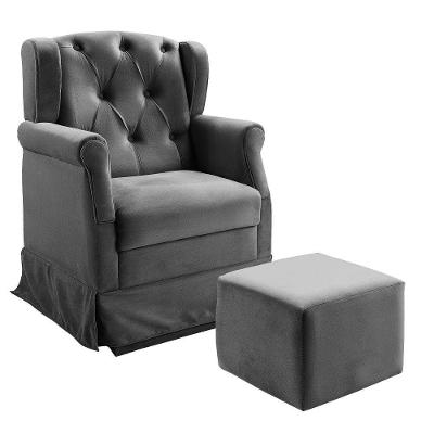 Poltrona Cadeira De Amamentação Balanço E Puff Ternura Suede Speciale Home Chumbo