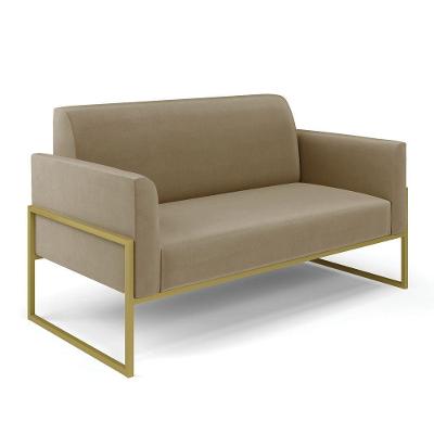 Sofá Namoradeira Base Industrial Alta Dourado Marisa Suede Marrom Rato D03 - D\'rossi