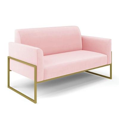 Sofá Namoradeira Base Industrial Alta Dourado Marisa Suede D03 - D\'rossi Cor Rosa Bebê