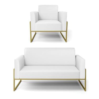 Sofá Namoradeira Com Poltrona Base Industrial Alta Dourado Marisa Corino D03 - D\'rossi Cor Branco