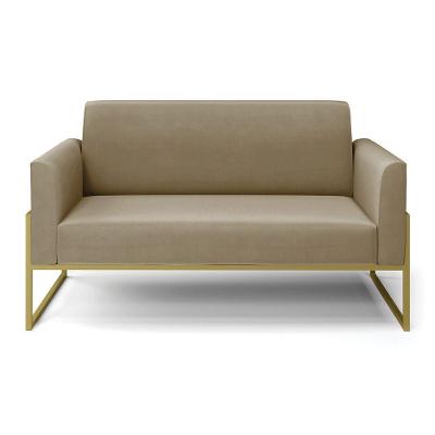 Sofá Namoradeira Base Industrial Alta Dourado Marisa Suede D03 - D\'rossi Cor Marrom Rato