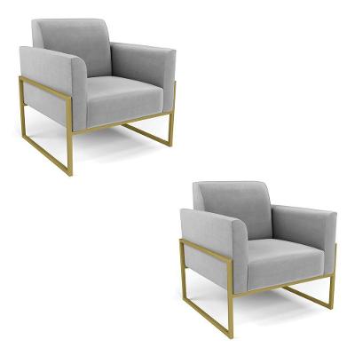 Kit 2 Poltronas Base Industrial Alta Dourado Marisa Suede D03 - D\'rossi Cor Cinza