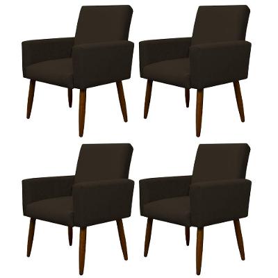 Kit 4 Poltronas Decorativa Sala E Quarto Nina Suede Herrero Cor:marrom Escuro