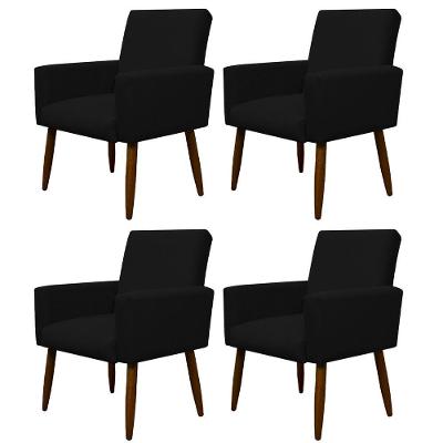 Kit 4 Poltronas Decorativa Sala E Quarto Nina Suede Herrero Cor:preto