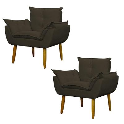 Kit 2 Poltronas Decorativa Sala E Quarto Opala Suede Herrero Cor:marrom