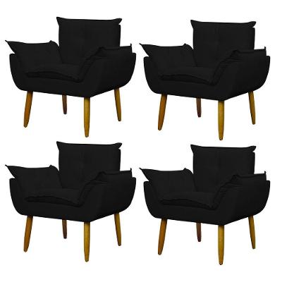 Kit 4 Poltronas Decorativa Sala E Quarto Opala Suede Herrero Cor:preto