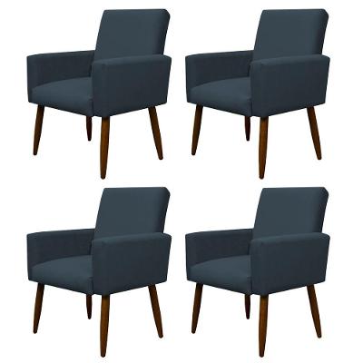 Kit 4 Poltronas Decorativa Sala E Quarto Nina Suede Herrero Cor:azul Marinho