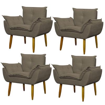 Kit 4 Poltronas Decorativa Sala E Quarto Opala Suede Herrero Cor:cappuccino