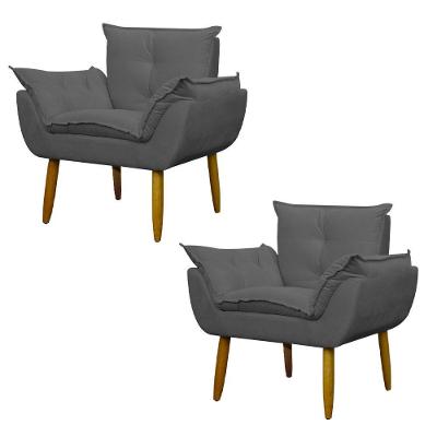 Kit 2 Poltronas Decorativa Sala E Quarto Opala Suede Herrero Cor:cinza