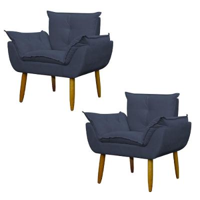 Kit 2 Poltronas Decorativa Sala E Quarto Opala Suede Herrero Cor:azul Marinho