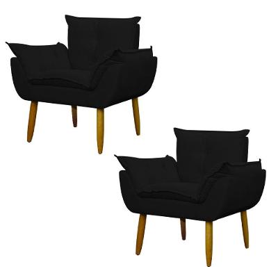 Kit 2 Poltronas Decorativa Sala E Quarto Opala Suede Herrero Cor:preto