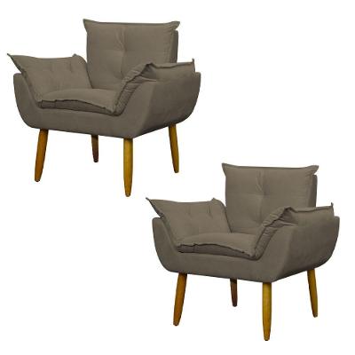 Kit 2 Poltronas Decorativa Sala E Quarto Opala Suede Herrero Cor:cappuccino