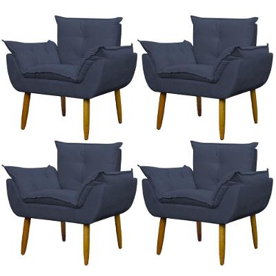 Kit 4 Poltronas Decorativa Sala E Quarto Opala Suede Herrero Cor:azul Marinho