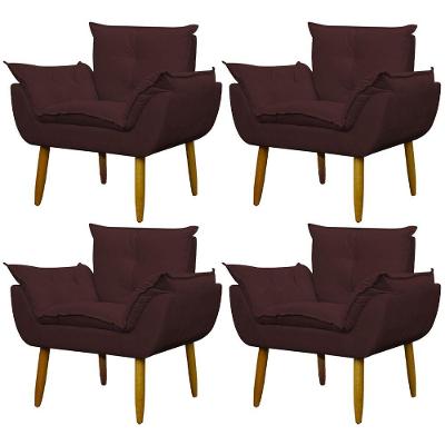 Kit 4 Poltronas Decorativa Sala E Quarto Opala Suede Herrero Cor:marsala