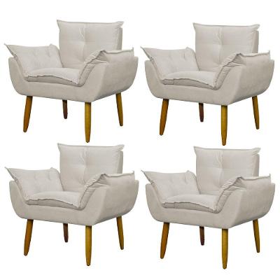 Kit 4 Poltronas Decorativa Sala E Quarto Opala Suede Herrero Cor:bege