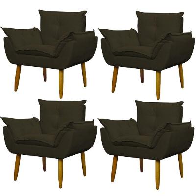 Kit 4 Poltronas Decorativa Sala E Quarto Opala Suede Herrero Cor:marrom Escuro
