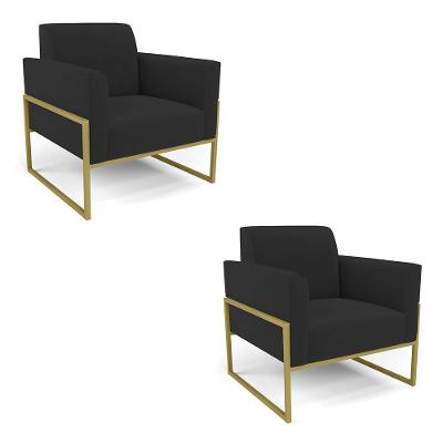 Kit 2 Poltronas Base Industrial Alta Dourado Marisa Veludo Preto D03 - D\'rossi