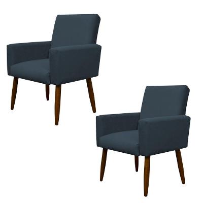 Kit 2 Poltronas Decorativa Sala E Quarto Nina Suede Herrero Cor:azul Marinho
