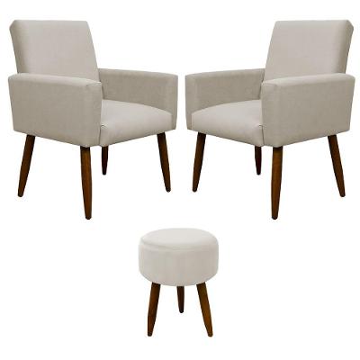 Kit 2 Poltronas E Puff Sala E Quarto Nina Suede Herrero Cor:bege