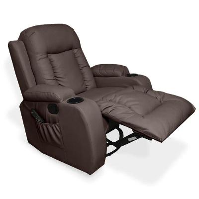 Poltrona Decorativa Massagem Reclinável E Aquecimento Giratório Balanço 2 Porta Copos Marrom