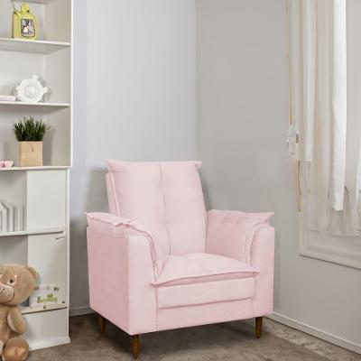Poltrona Amamentação Pés Madeira Maciça Suede Herrero Cor:rosa Bebê
