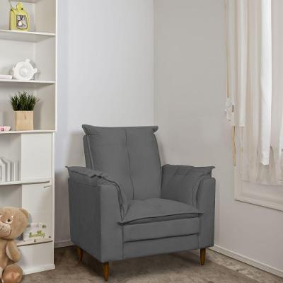 Poltrona Amamentação Pés Madeira Maciça Suede Herrero Cor:cinza