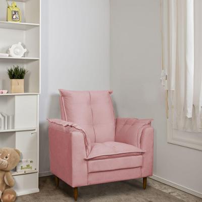 Poltrona Amamentação Pés Madeira Maciça Suede Herrero Cor:rosa