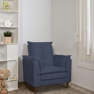Poltrona Amamentação Pés Madeira Maciça Suede Herrero Cor:azul Marinho