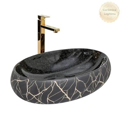 Kit Cuba Pia Louça Cerâmica Banheiro C/torn E Vál Dourada 10
