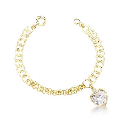 Pulseira Elos Duplos E Elo Português Com Pingente Coração Banhado A Ouro 18k
