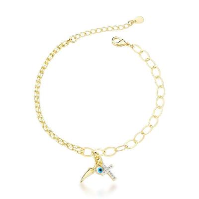 Pulseira Olho Grego, Pimenta E Cruz Banhada A Ouro 18k - 18cm