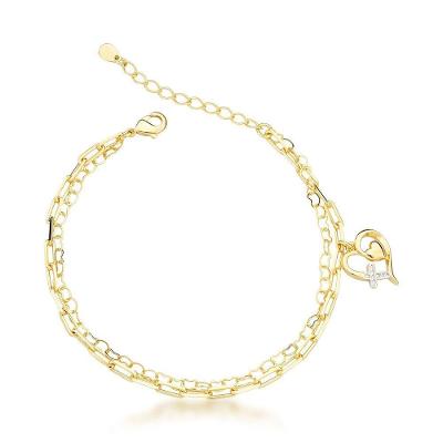 Pulseira Dupla Com Coração Banhado A Ouro 18k
