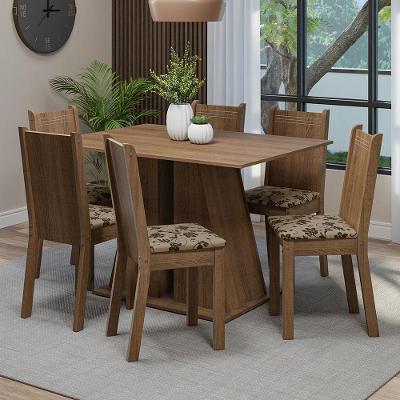 Conjunto Sala De Jantar Mesa Tampo De Madeira 6 Cadeiras Rustic/bege Marrom Sharon Madesa Rustic/bege Marrom