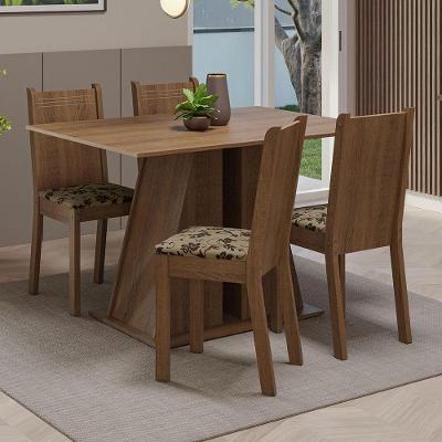 Conjunto Sala De Jantar Mesa Tampo De Madeira 4 Cadeiras Rustic/bege Marrom Marilyn Madesa Rustic/bege Marrom