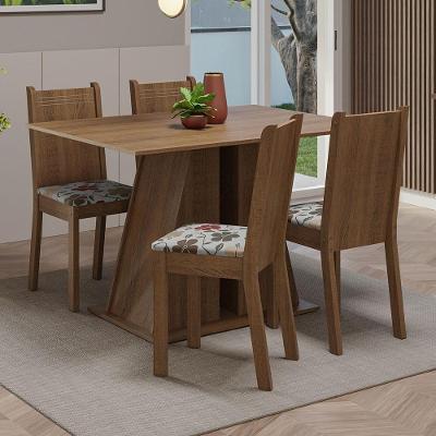 Conjunto Sala De Jantar Mesa Tampo De Madeira 4 Cadeiras Rustic/hibiscos Marilyn Madesa Rustic/hibiscos