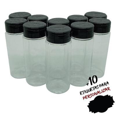 Pote Tempero Kit 10 Potes +10 Etiquetas Adesivas Tampa Dupla