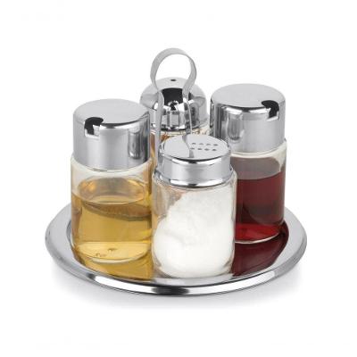 Galheteiro De Vidro Redondo 5 Peças Kit Salada Mesa Cozinha