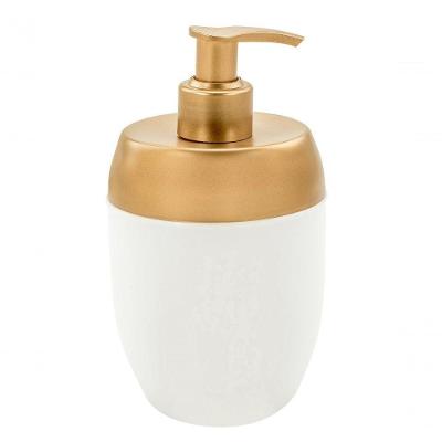 Dispenser Porta Sabonete Líquido Alcool Gel Acquaset Branco Dourado Banheiro Lavabo Casa Organização