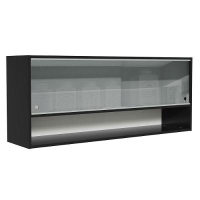 Armário Aéreo 120cm 2 Portas Correr Vidro Neutral 1 Nicho Preto Reims Madesa Preto