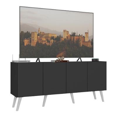 Rack Retrô Para Tv Até 50 Polegadas Com 4 Portas Multimóveis Mp1071 Preto/branco Preto/branco