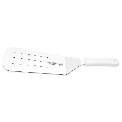 Espátula Para Frituras 9"x3" Perfurada Tramontina Lâmina Em Aço Inox E Cabo Branco Tramontina