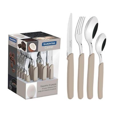 Faqueiro Carmel Com Lâminas Em Aço Inox E Cabos De Polipropileno Natural Médio 24 Peças
