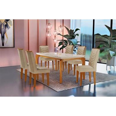 Sala de Jantar Completa Londrina Vidro 180Cm + 6 Cadeiras Londrina Imbuia Linho Turim