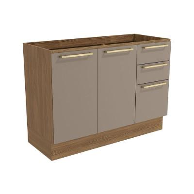 Balcão de Cozinha Modulado Botanic M624 c/ 2 Portas e 3 Gavetas s/Tampo 120cm Nogueira/Fendi - Kappesberg