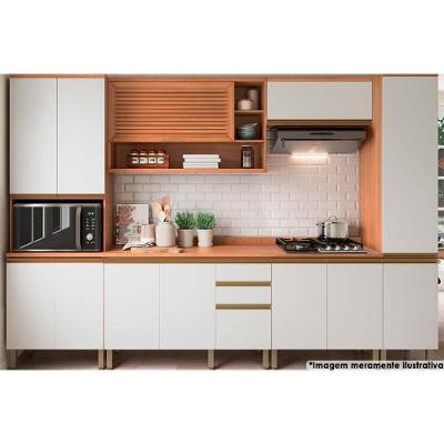 Cozinha Modulada Completa Thela Macadâmia 6 Peças (2Aéreos+2Balcões+1Paneleiro) CZC26 Freijo/Branco - Telasul