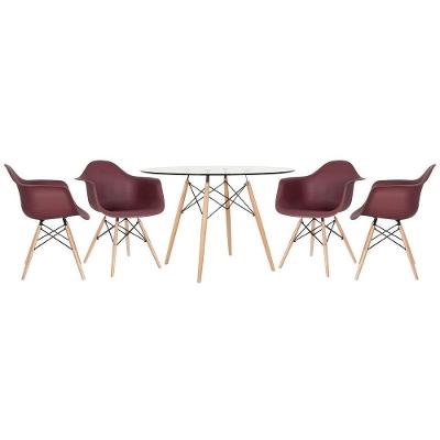 Mesa Redonda Eames Com Tampo De Vidro 120 Cm + 4 Cadeiras Eiffel Daw Marrom Marrom
