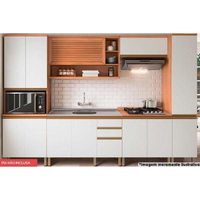 Cozinha Modulada Telasul Thela Macadâmia Thela Macadâmia 6 Peças (2Aéreos+2Balcões+2Paneleiros) CZC27 Freijo/Branco-Telasul