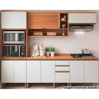 Kit de Cozinha Completa 5 Peças Thela Macadâmia (2Aéreos+2Balcões+1Paneleiro) CZC23 Freijo/Branco - Telasul