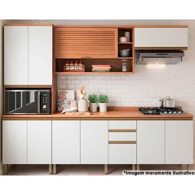 Kit de Cozinha Completa 5 Peças Thela Macadâmia (2Aéreos+2Balcões+1Paneleiro) CZC24 Freijo/Branco - Telasul
